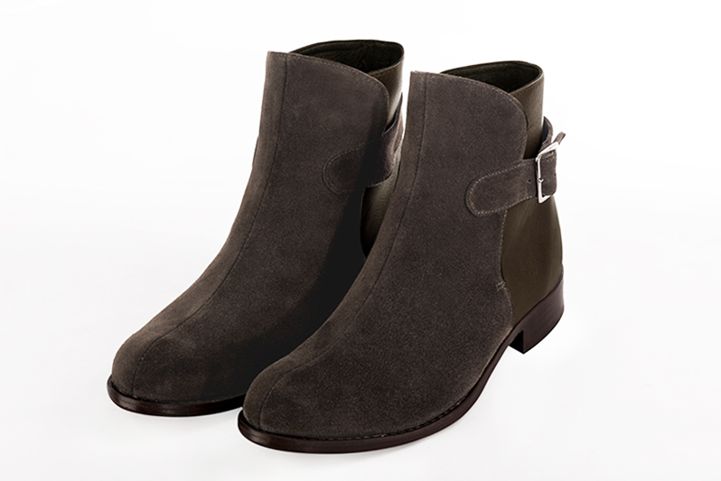 Dark brown dress booties for men. Round toe. Flat leather soles - Florence KOOIJMAN